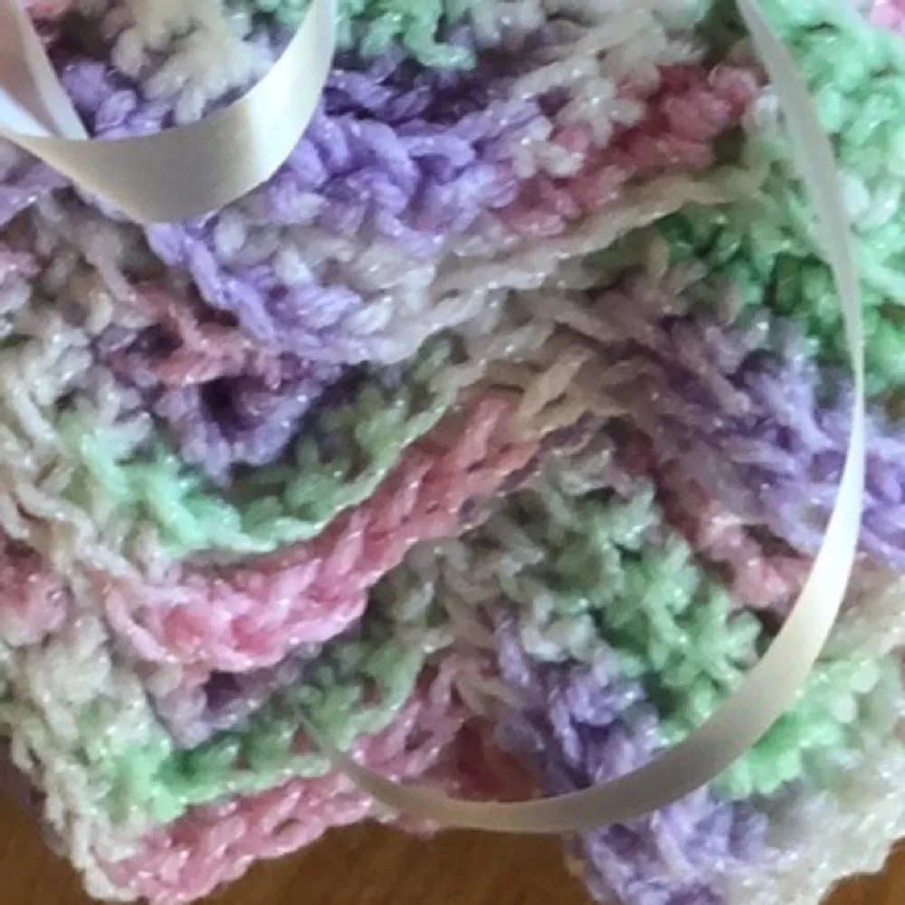 Hand Knit Baby Blanket -Pastel Colors-Green, Purple, White, Pink- New- 32” x 38” - Picture 14 of 14